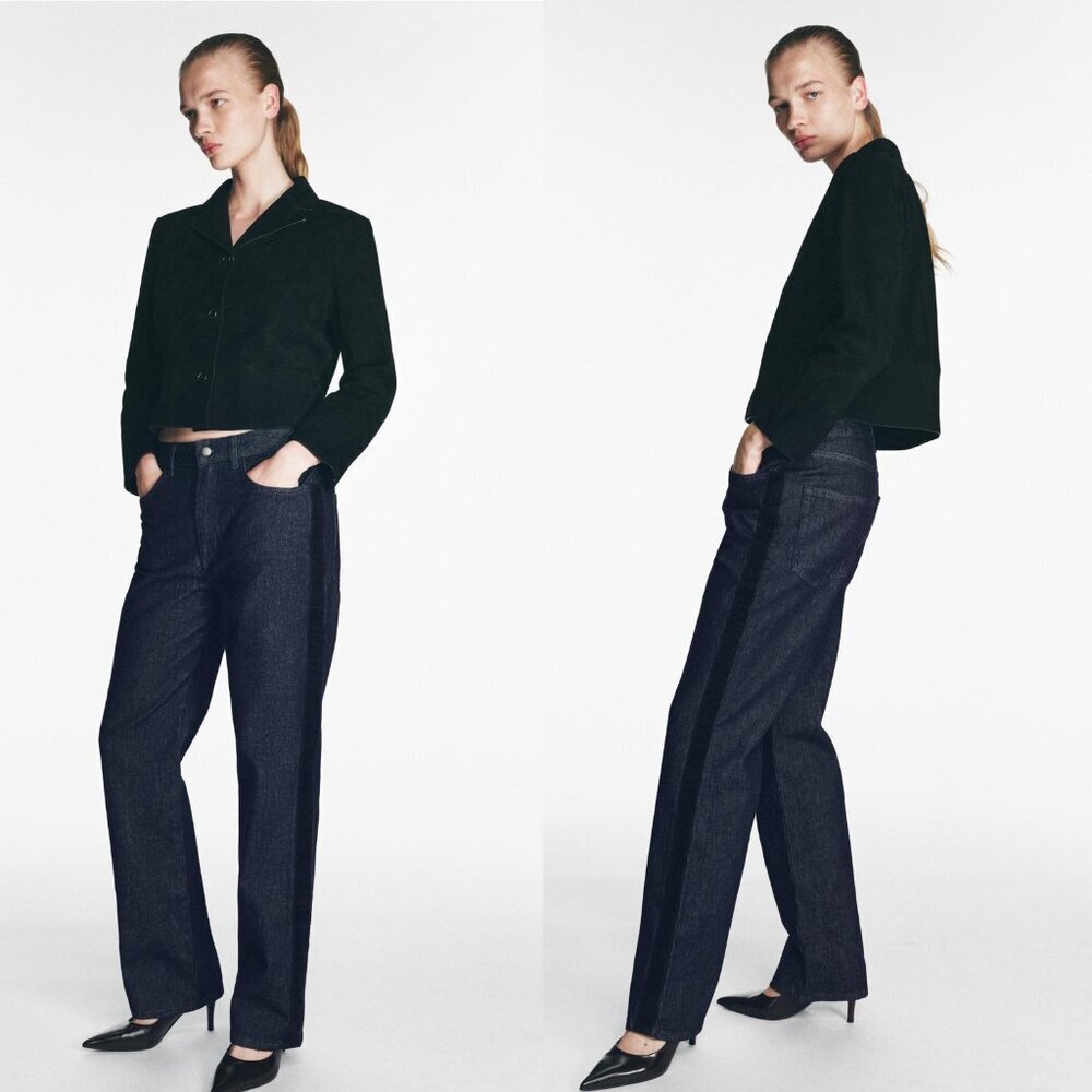 NWT New Zara MID-WAIST SIDE STRIPE JEANS Size 6